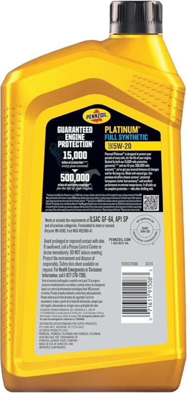 زيت بينزويل بلاتنيوم 5w20 تخليقي بالكامل